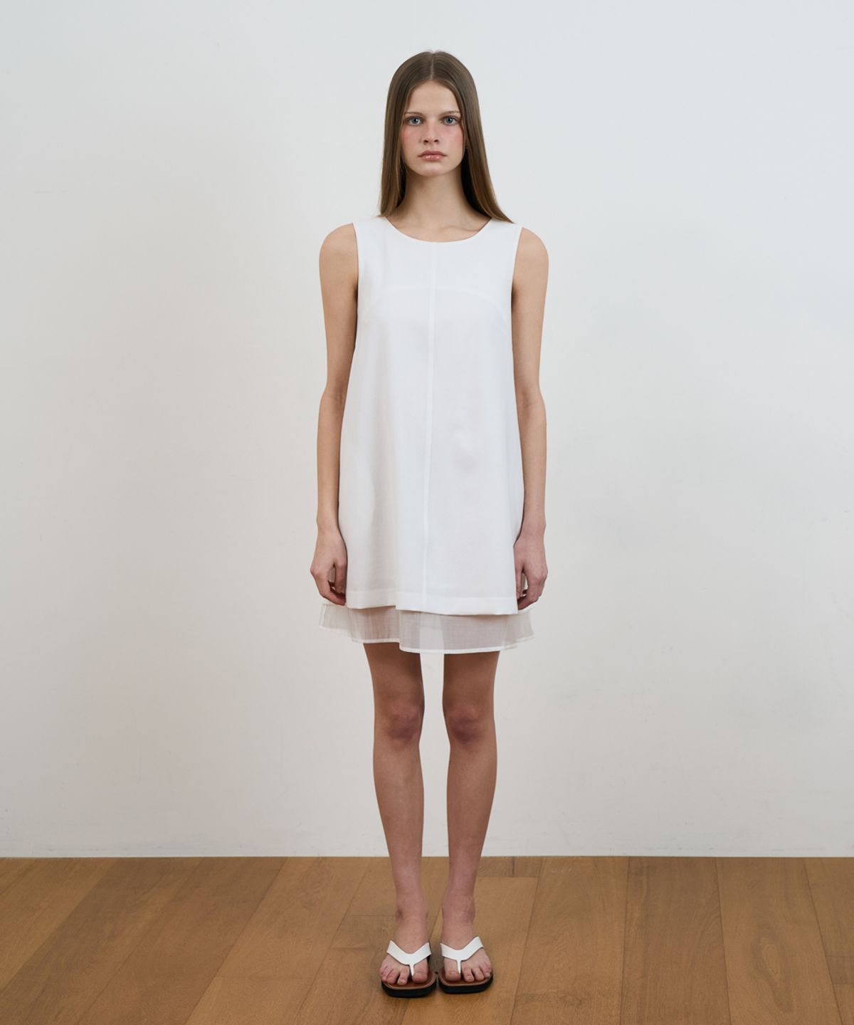 드헤베(DEHEVE) Layered Chiffon Mini Dress [Ivory]
