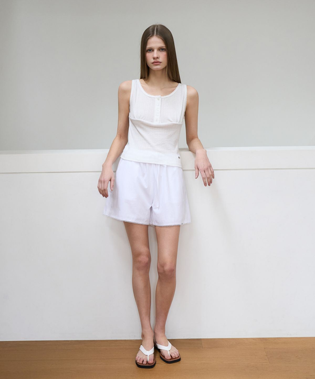 드헤베(DEHEVE) Lace Button Sleeveless [Ivory]