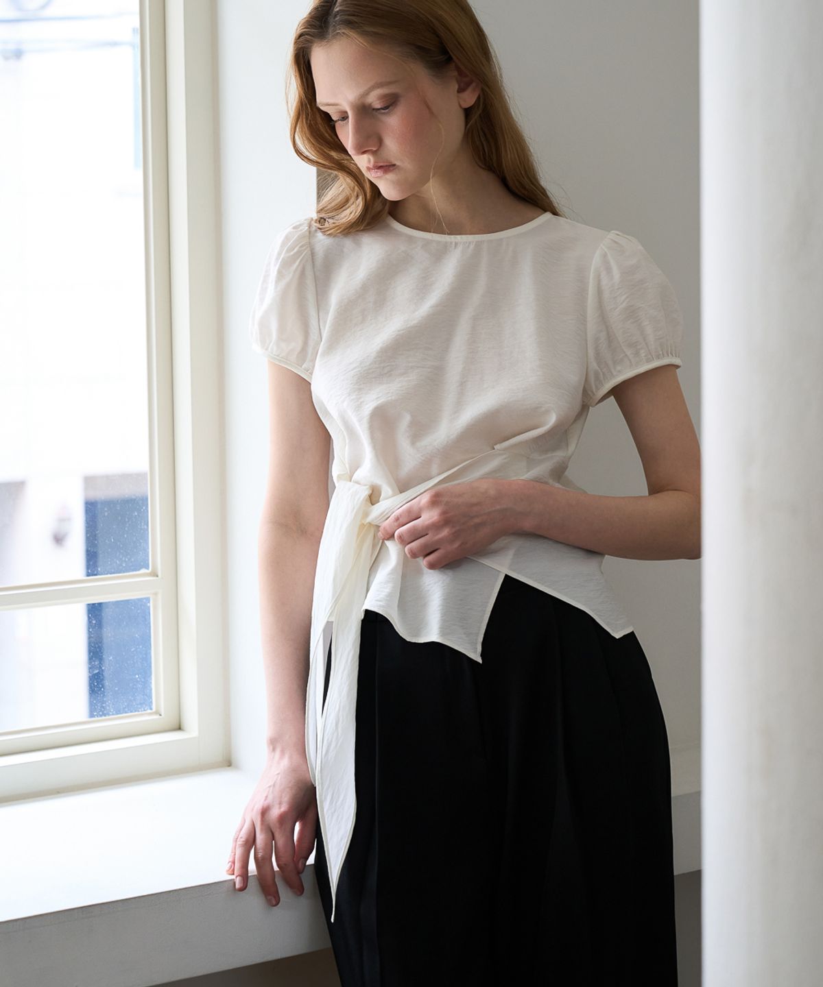 드헤베(DEHEVE) Wrap Drape Blouse [Ivory]