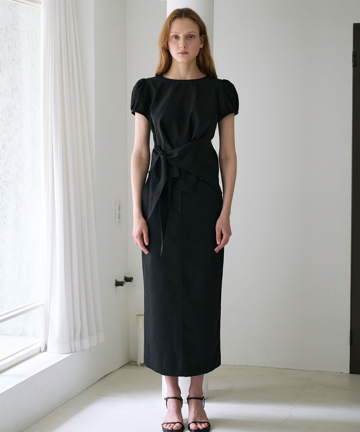 드헤베(DEHEVE) Wrap Drape Blouse [Black]