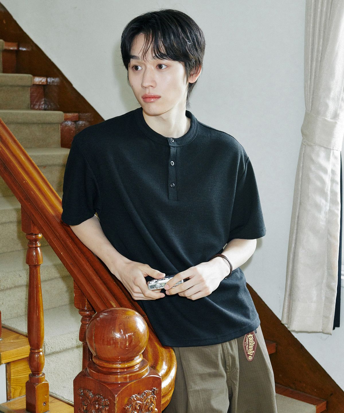 굿라이프웍스(GLW) [unisex] 버튼 헨리넥 반팔 티셔츠 블랙