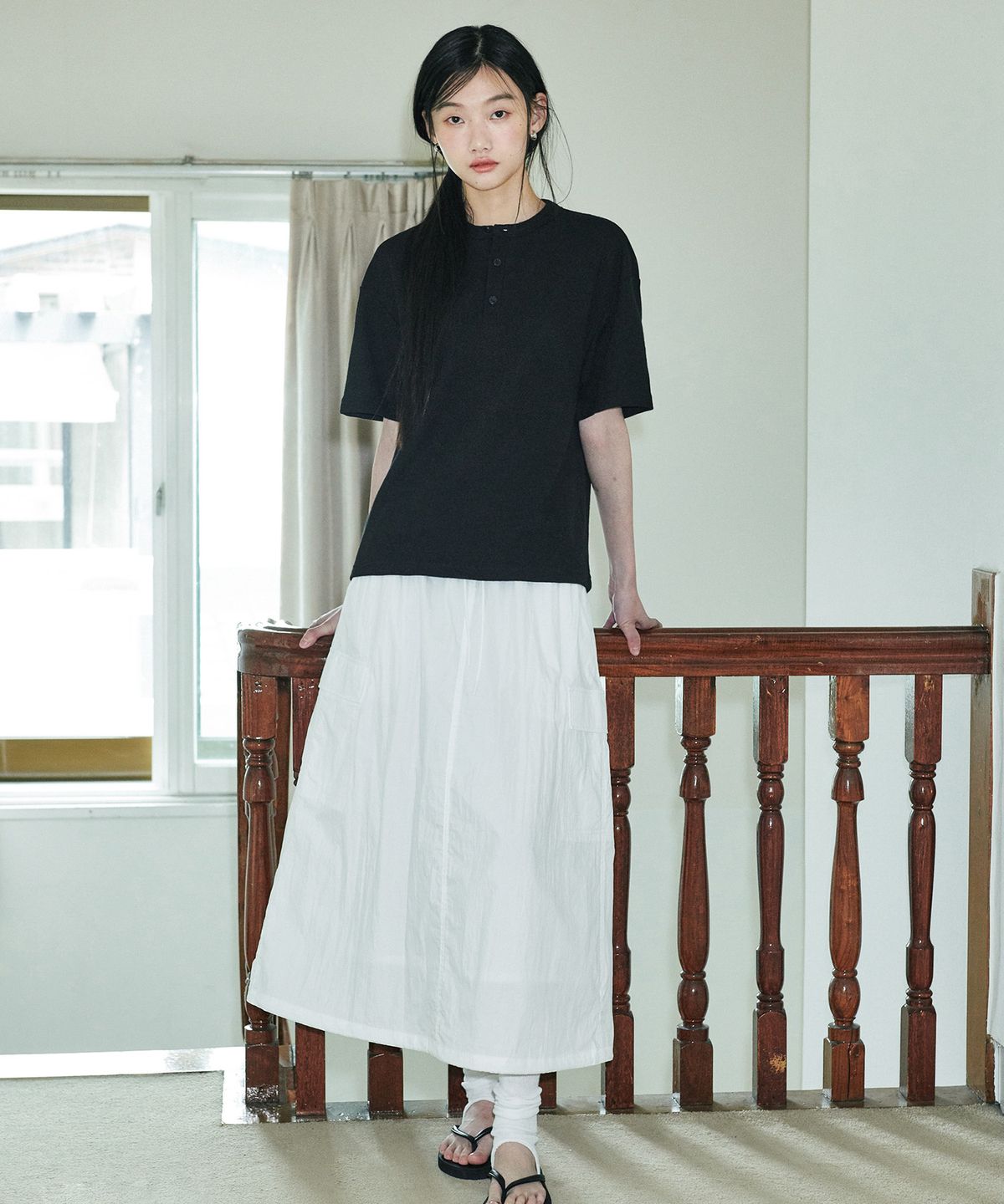 굿라이프웍스(GLW) [unisex] 버튼 헨리넥 반팔 티셔츠 블랙
