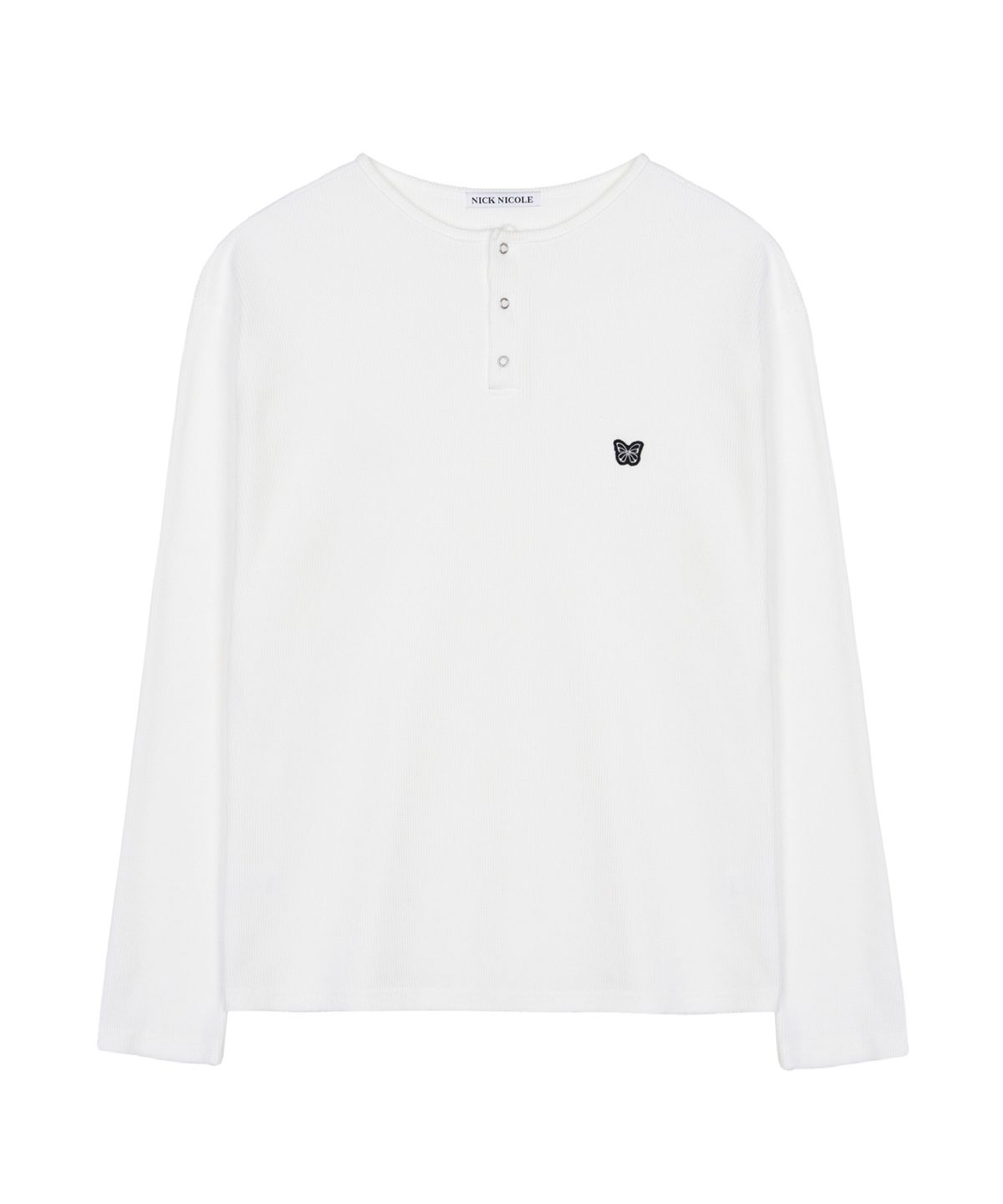 닉앤니콜(NICK&NICOLE) SNAP HENLEY NECK T-SHIRT_WHITE