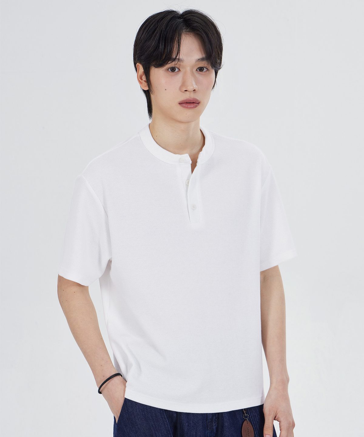 굿라이프웍스(GLW) [unisex] 버튼 헨리넥 반팔 티셔츠 아이보리