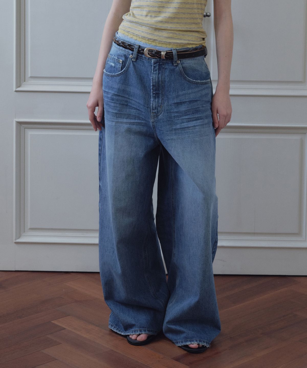 씨타(CITTA) Washing Low Rise Wide Denim Pants_CTD430(Medium Blue)
