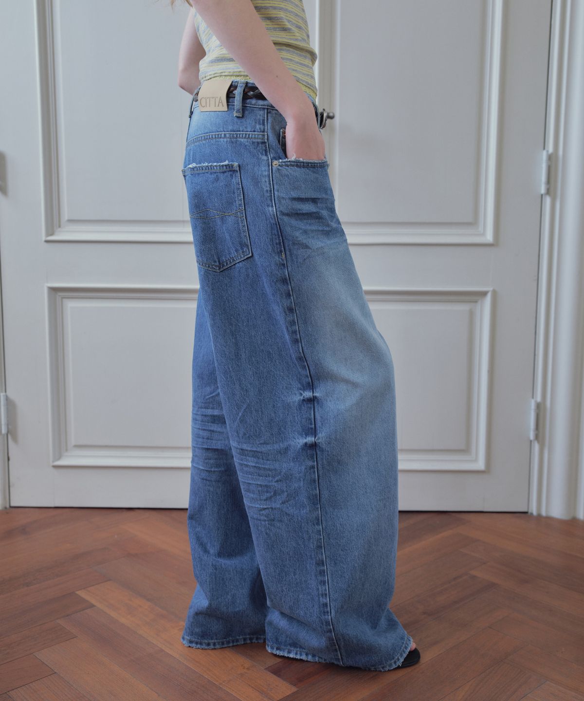 씨타(CITTA) Washing Low Rise Wide Denim Pants_CTD430(Medium Blue)