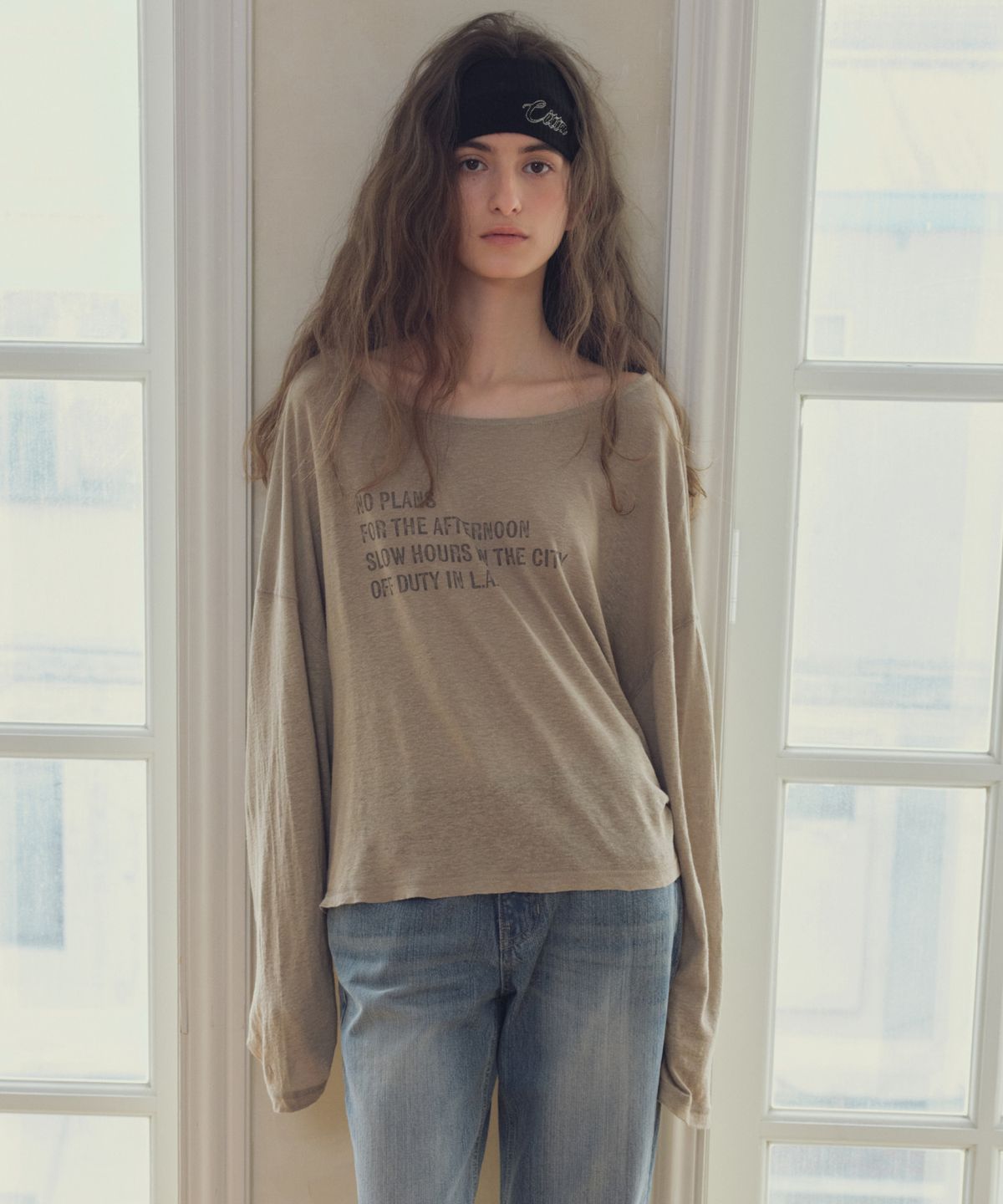 씨타(CITTA) Linen Blend Graphic Long Sleeve _CTT3026(Khaki Beige)