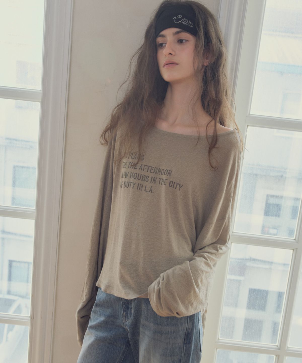 씨타(CITTA) Linen Blend Graphic Long Sleeve _CTT3026(Khaki Beige)