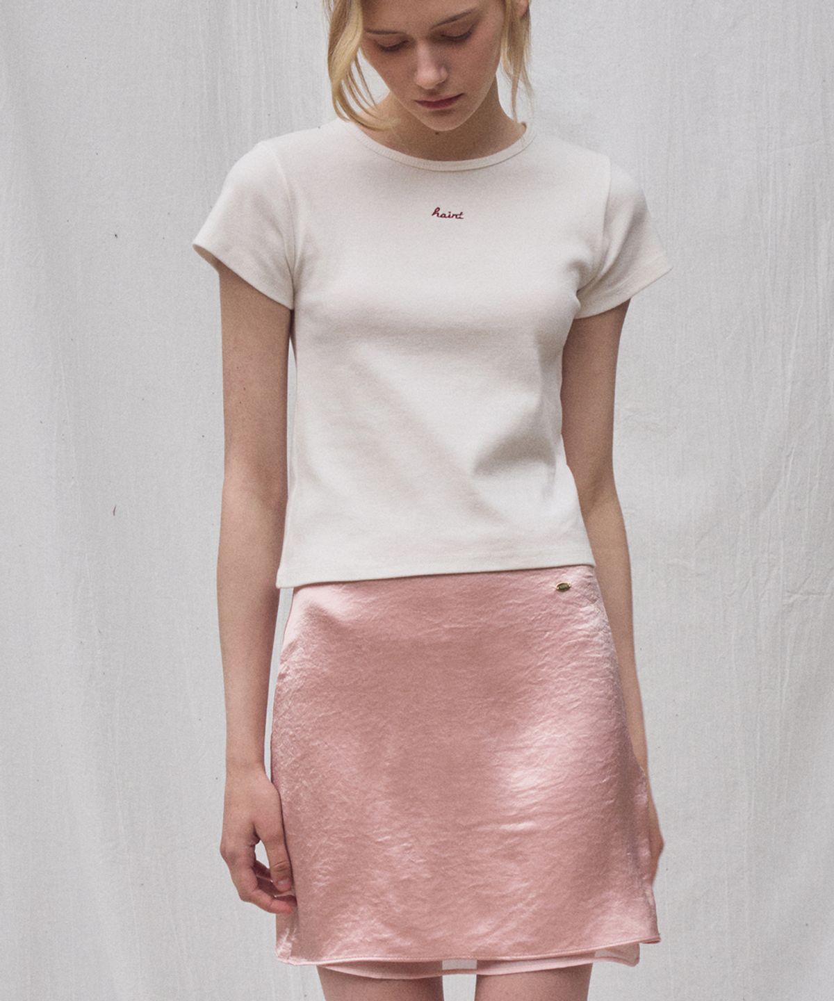 헤인트(HAINT) MIST DOUBLE LAYERED SATIN MINI SKIRT 3COL_PINK