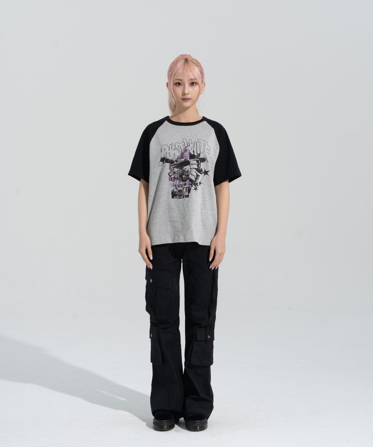 페이즈화이트(PHASEWHITE) [PHASE_4] CRASHED MEDIA RAGLAN SHORTSLEEVES _MELANGE / 8802026-ST18