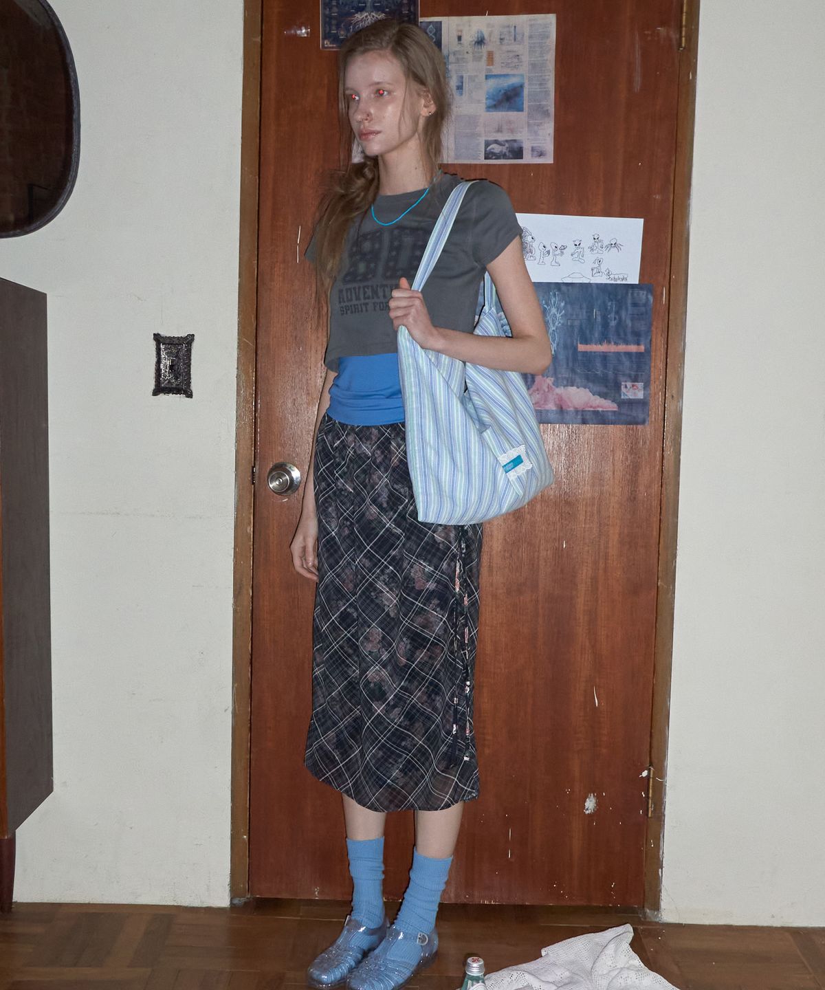 메종크렘(MAISON CREME) Creamy Eco bag _ Linen stripe Blue