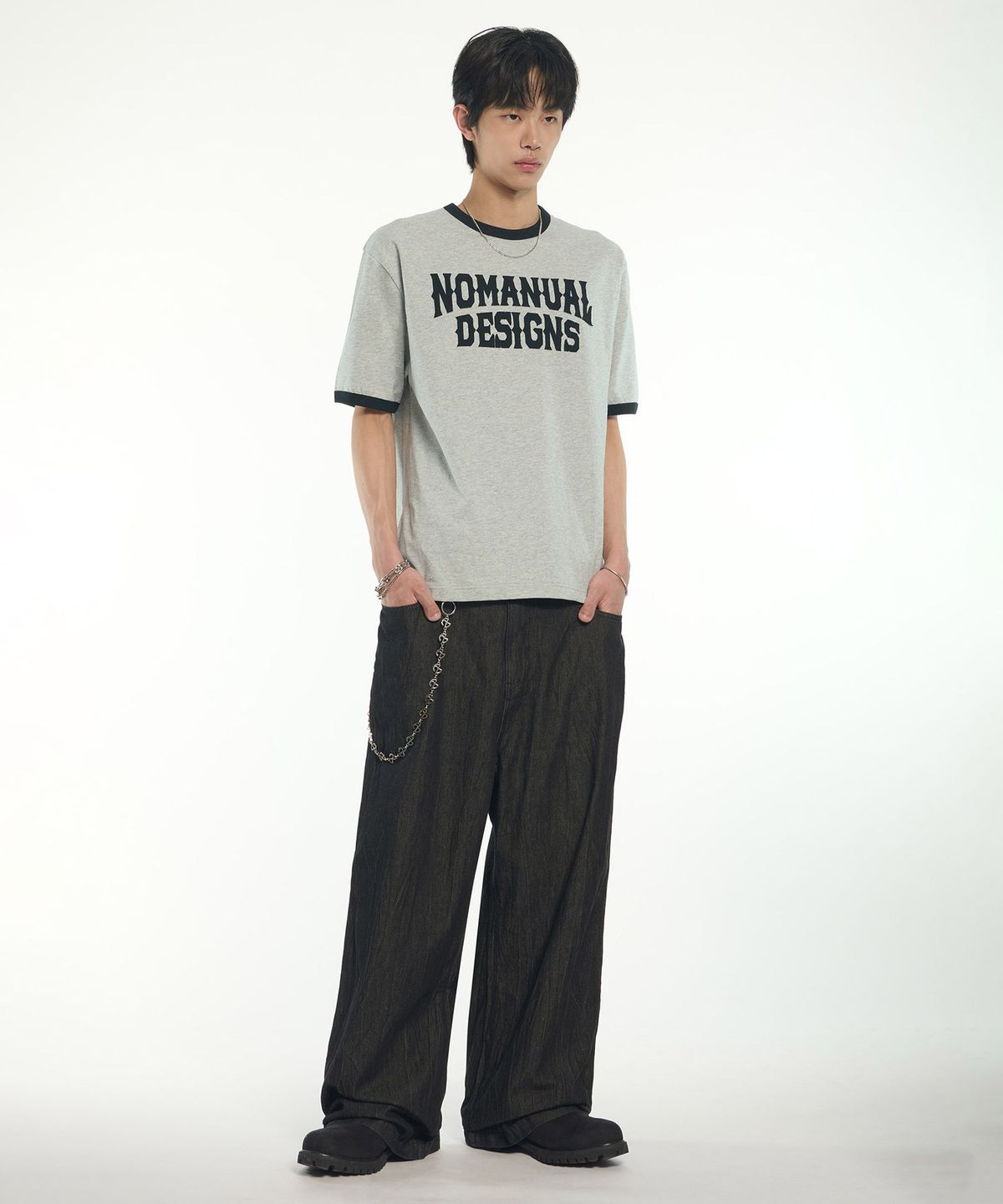 노매뉴얼(NOMANUAL) A.L RINGER T-SHIRT - MELANGE