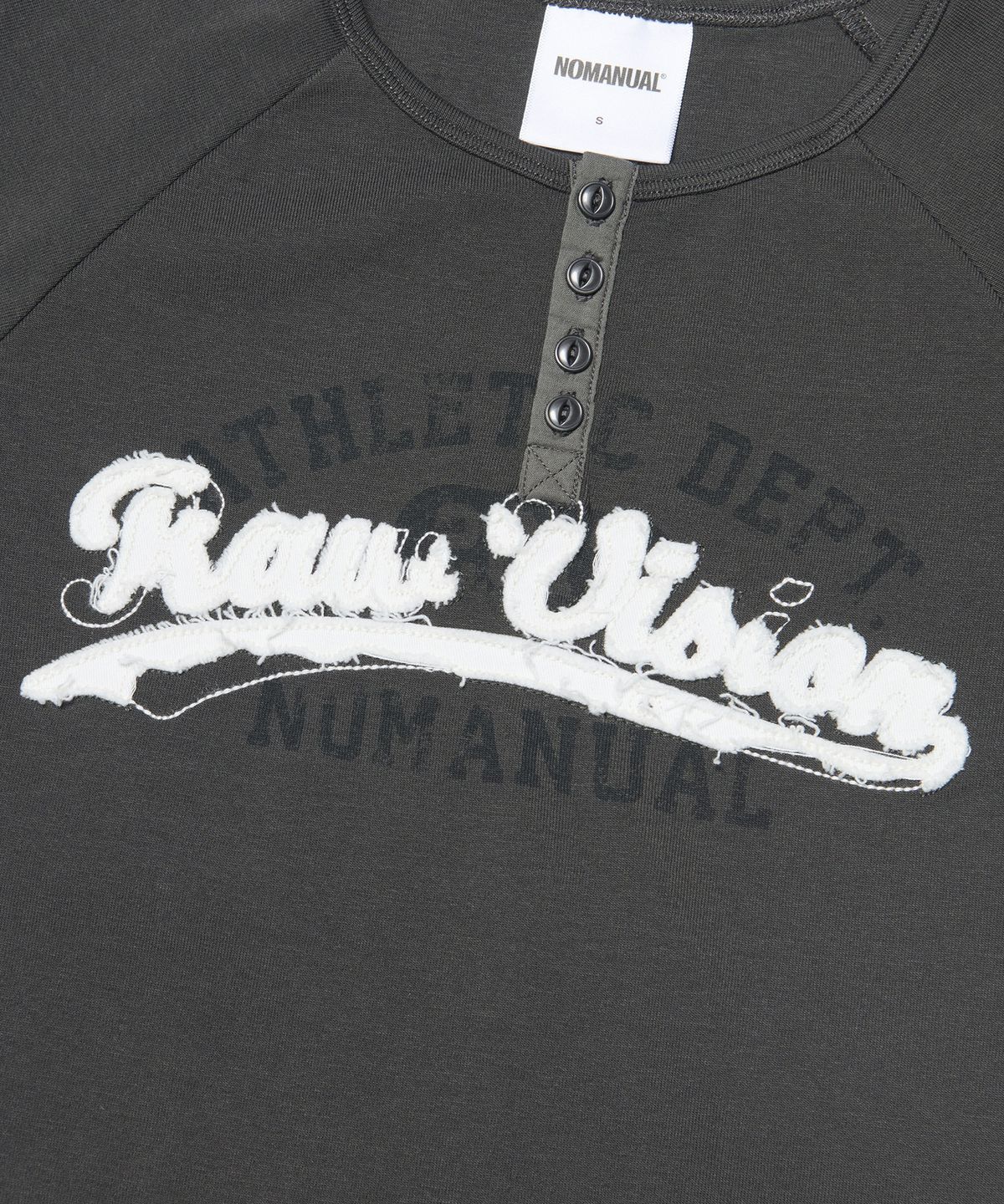 노매뉴얼(NOMANUAL) R.V APPLIQUE RAGLAN T-SHIRT (WOMAN) - CHARCOAL