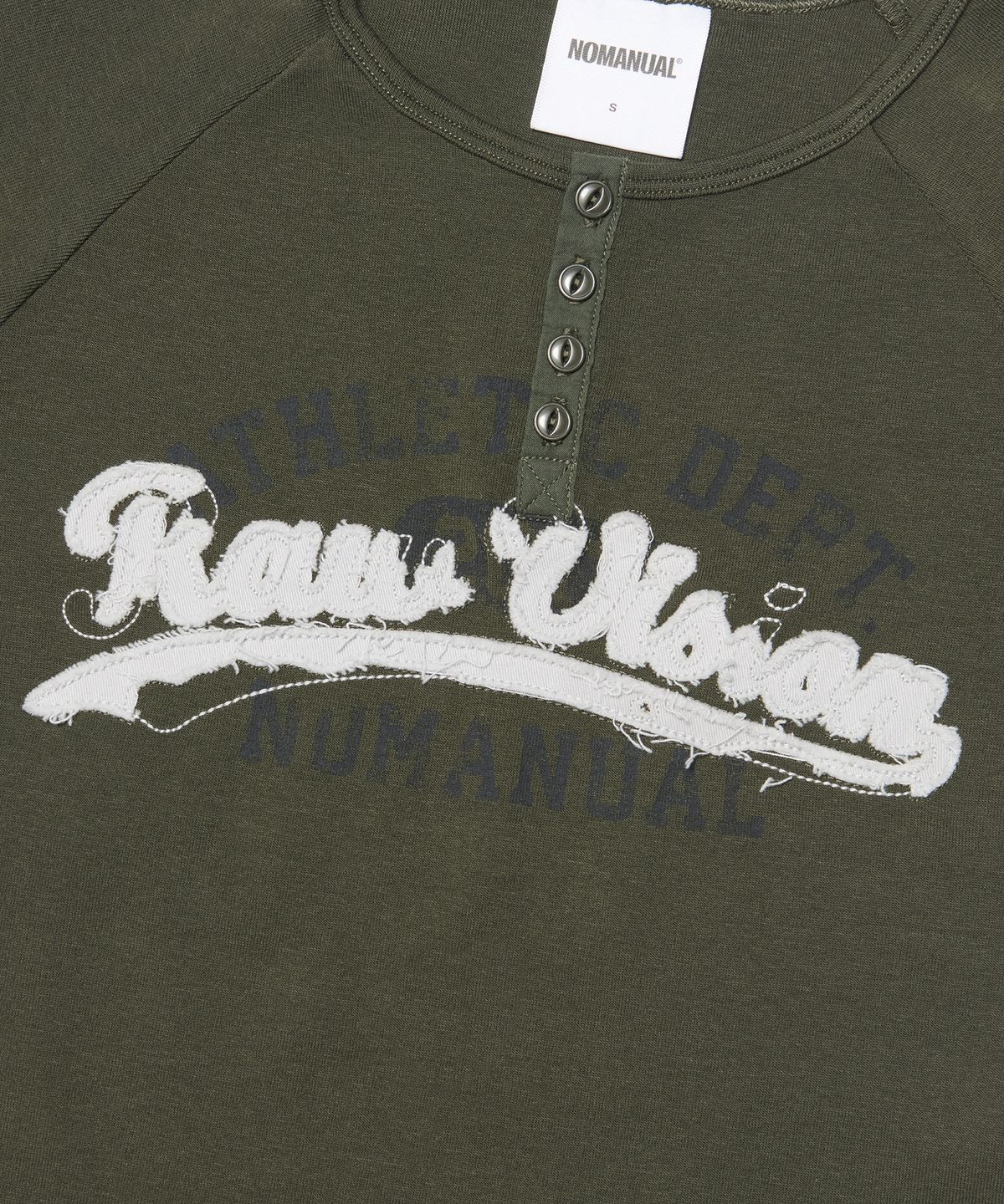 노매뉴얼(NOMANUAL) R.V APPLIQUE RAGLAN T-SHIRT (WOMAN) - OLIVE