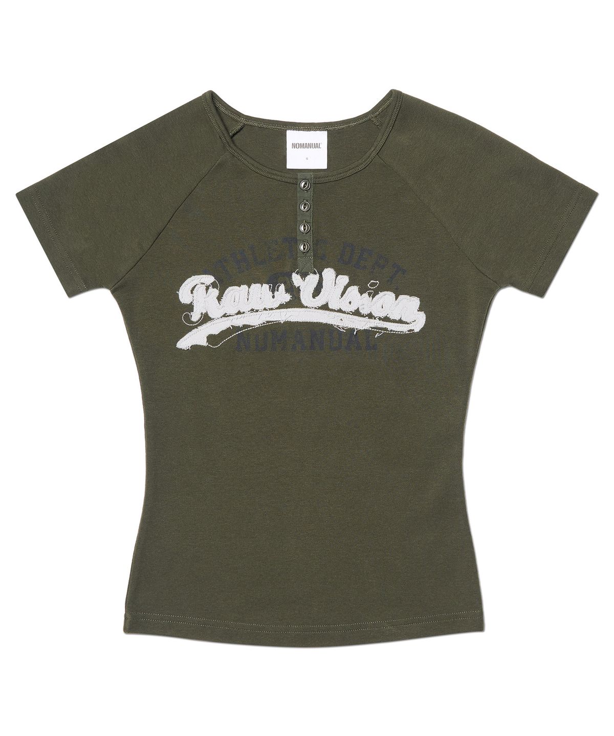 노매뉴얼(NOMANUAL) R.V APPLIQUE RAGLAN T-SHIRT (WOMAN) - OLIVE