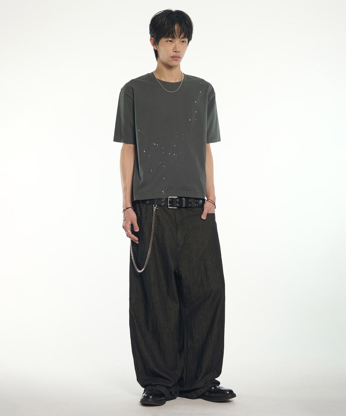 노매뉴얼(NOMANUAL) NM PAINTED CROP T-SHIRT - CHARCOAL