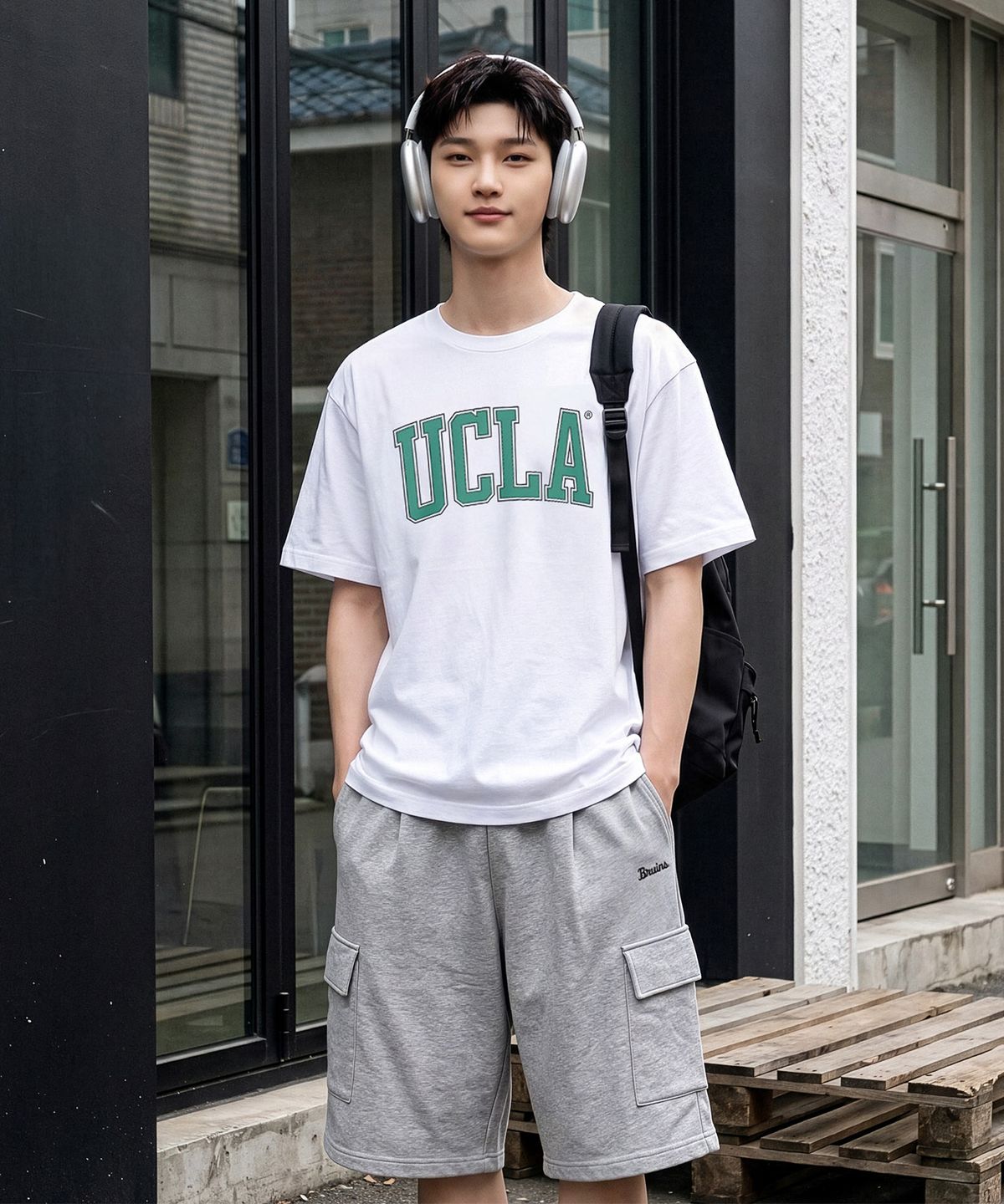 유씨엘에이(UCLA) 남녀공용 UCLA 더블 라인 아치 로고 티셔츠[WHITE](UC6STA1)