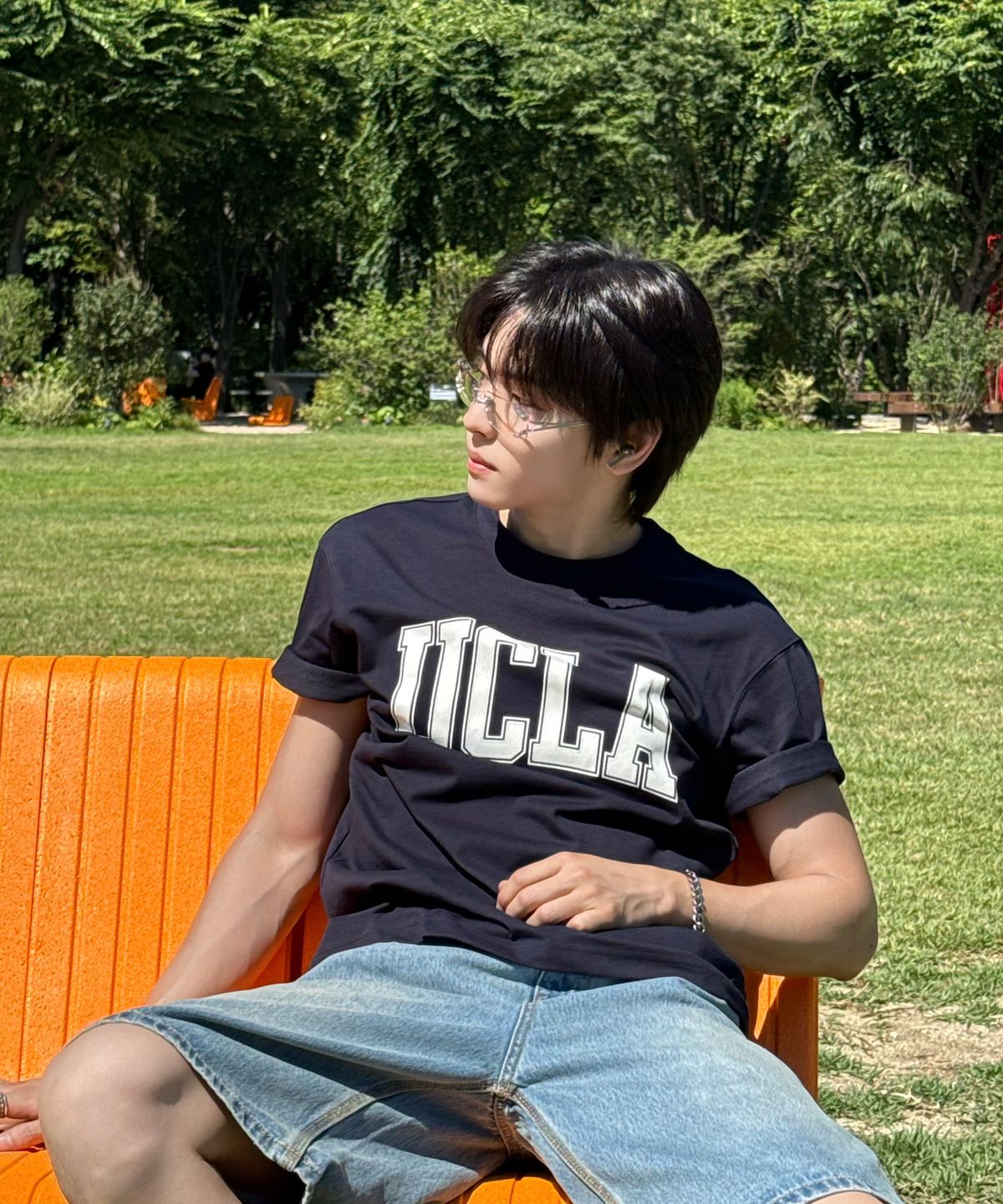 유씨엘에이(UCLA) 남녀공용 UCLA 더블 라인 아치 로고 티셔츠[NAVY](UC6STA1)