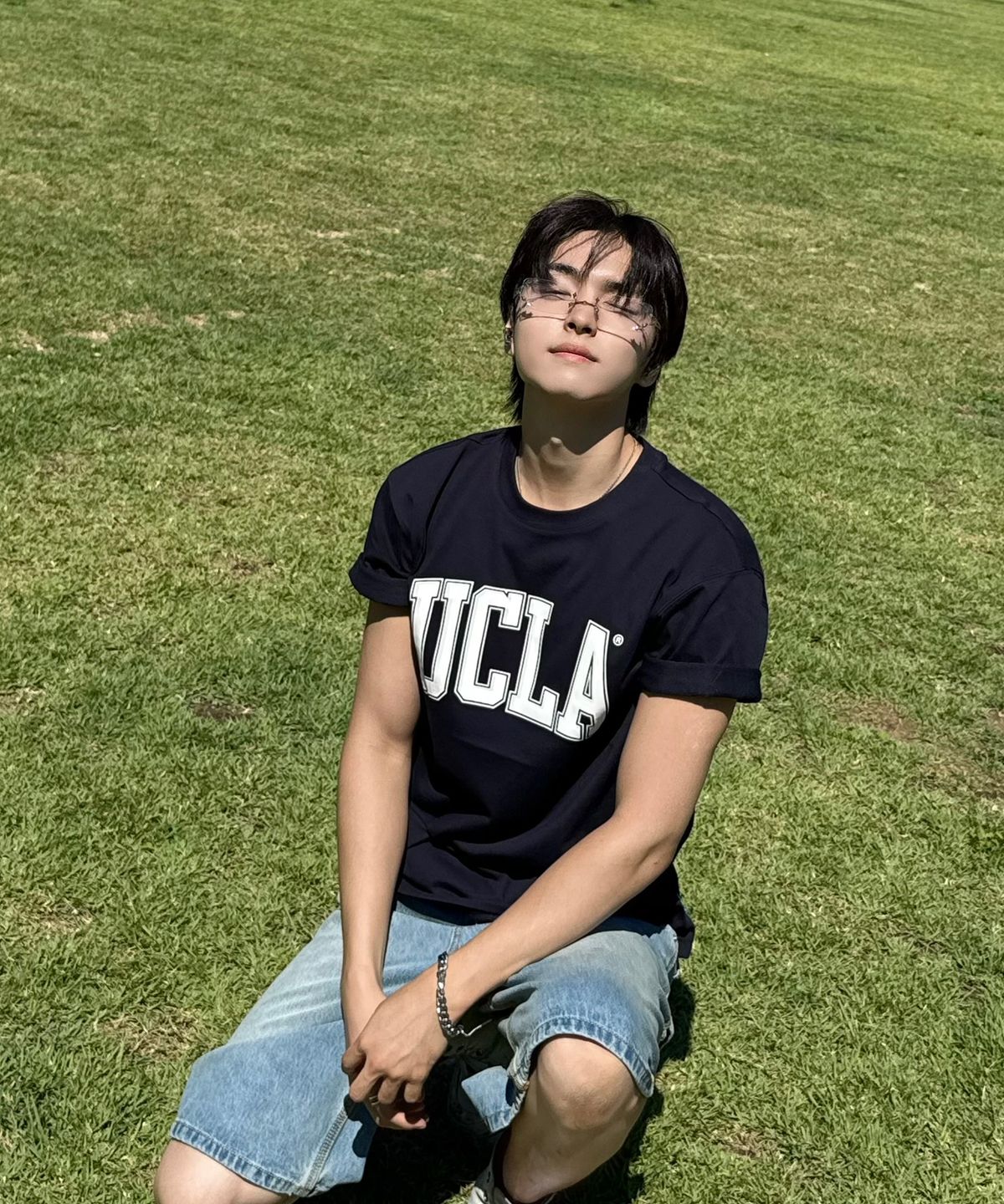 유씨엘에이(UCLA) 남녀공용 UCLA 더블 라인 아치 로고 티셔츠[NAVY](UC6STA1)