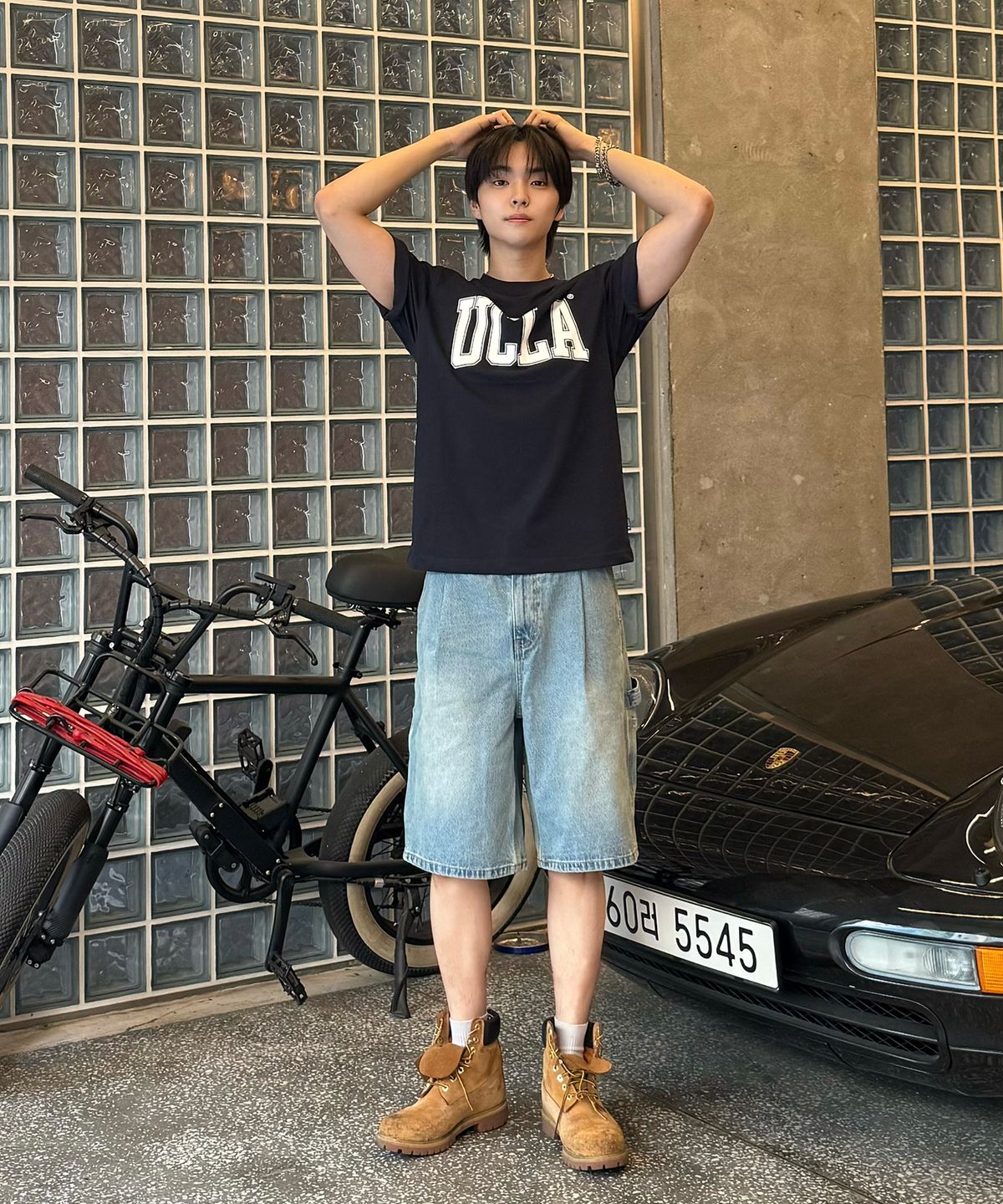 유씨엘에이(UCLA) 남녀공용 UCLA 더블 라인 아치 로고 티셔츠[NAVY](UC6STA1)