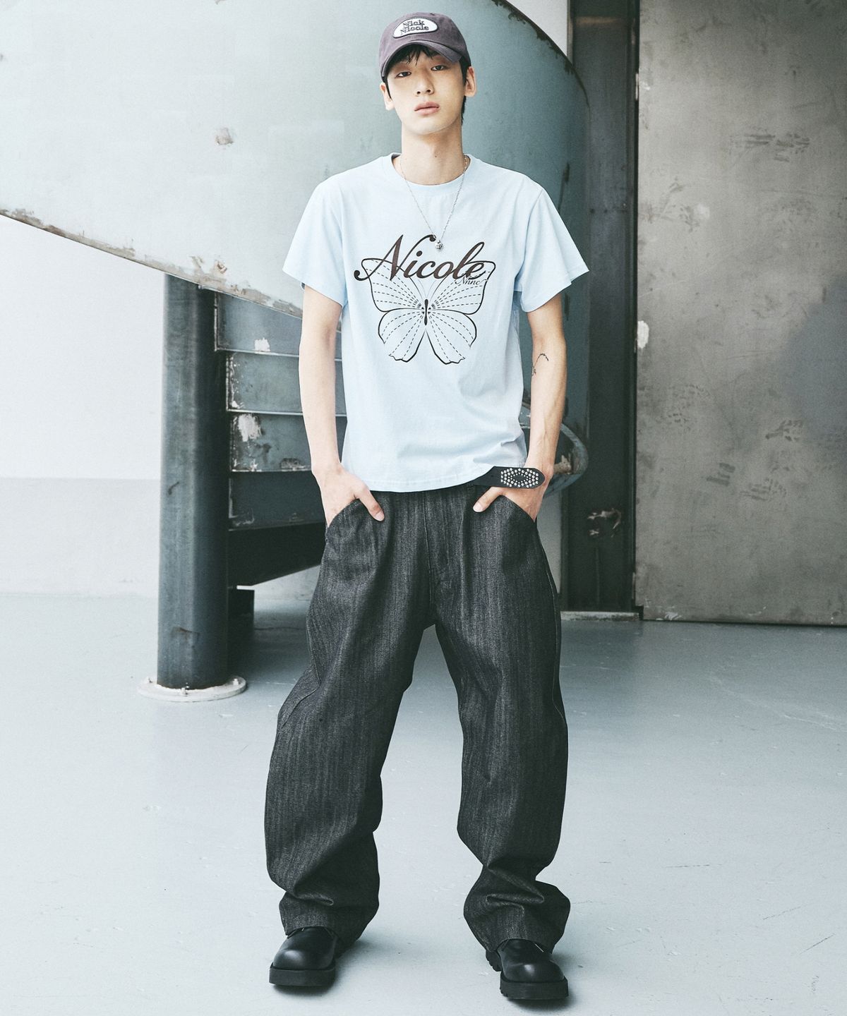닉앤니콜(NICK&NICOLE) CURVED WIDE COTTON DENIM PANTS_BLACK