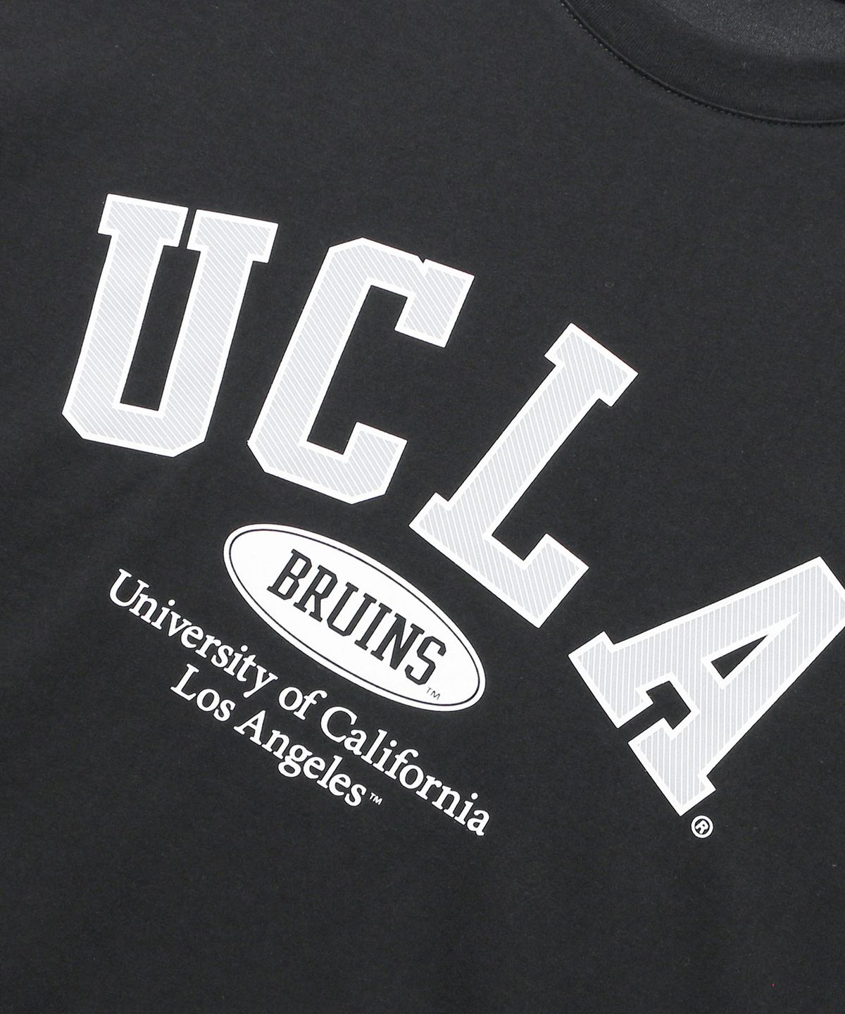 유씨엘에이(UCLA) 남녀공용 UCLA 스트라이프 아치 로고 티셔츠[BLACK](UC6STA3)