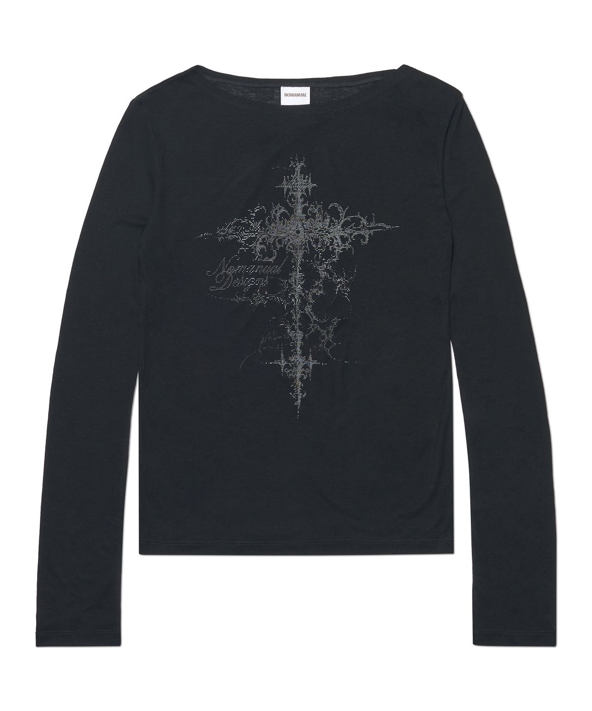 노매뉴얼(NOMANUAL) CROSS SHEER LONG SLEEVE TEE - BLACK