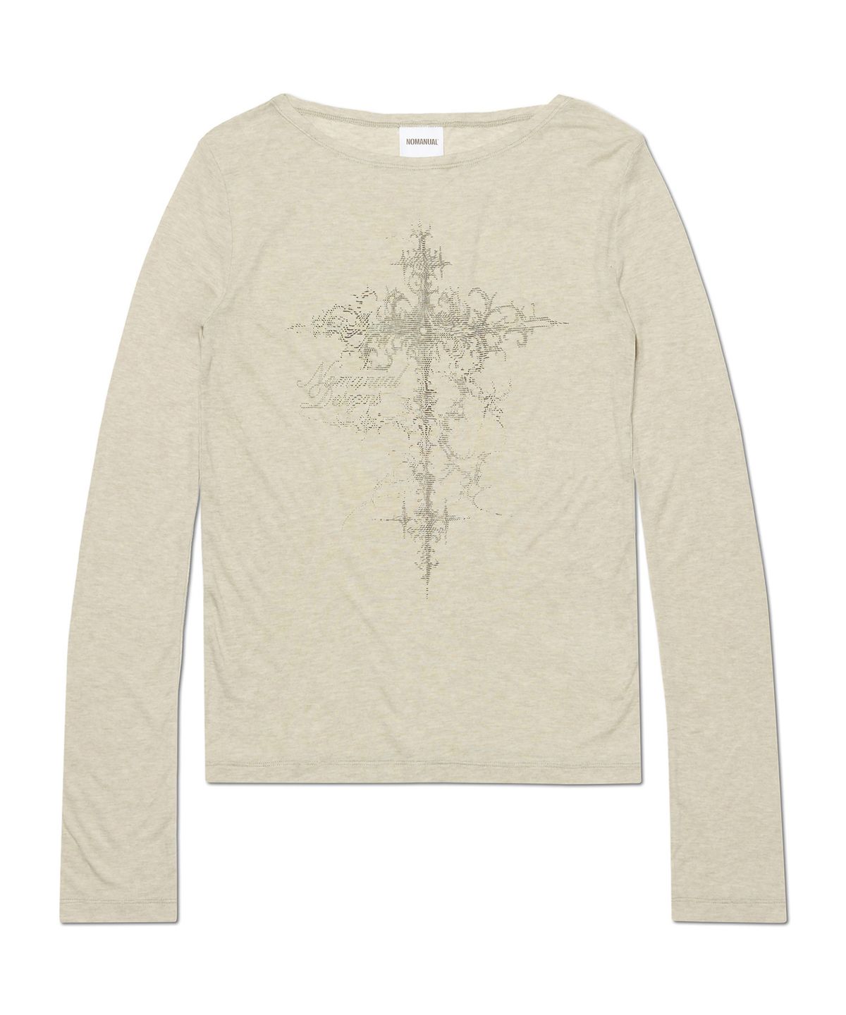 노매뉴얼(NOMANUAL) CROSS SHEER LONG SLEEVE TEE - WARM GRAY