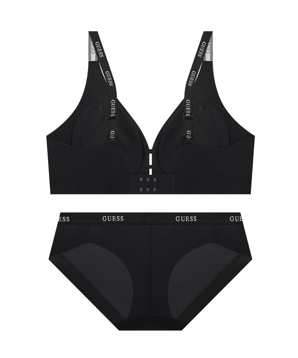 게스언더웨어(GUESS UNDERWEAR) 리니어 포인트 프리컷 브라 팬티 세트 - 블랙