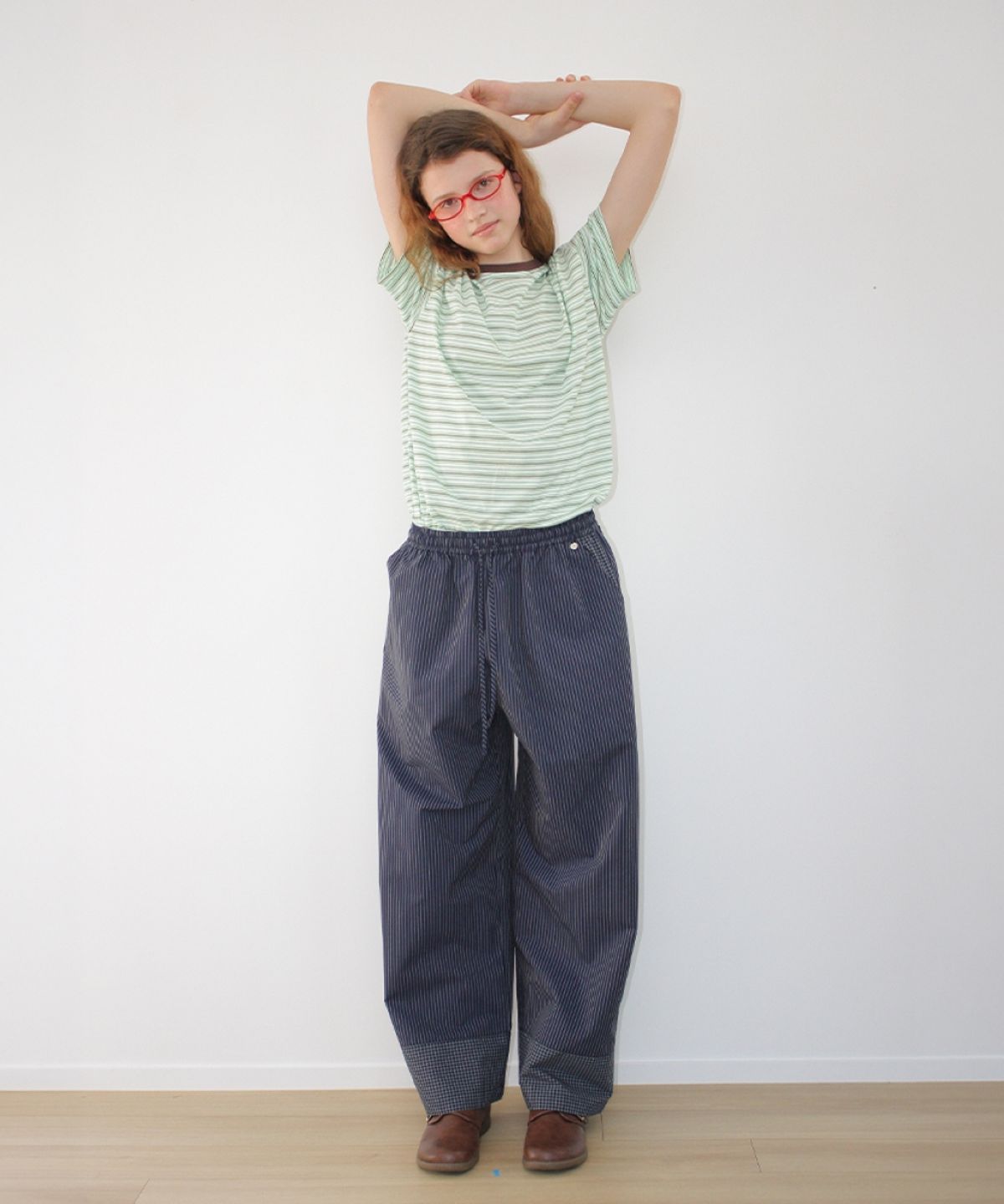 론론(RONRON) MULTI PATTERN HEART STRIPE SHORT SLEEVE GREEN
