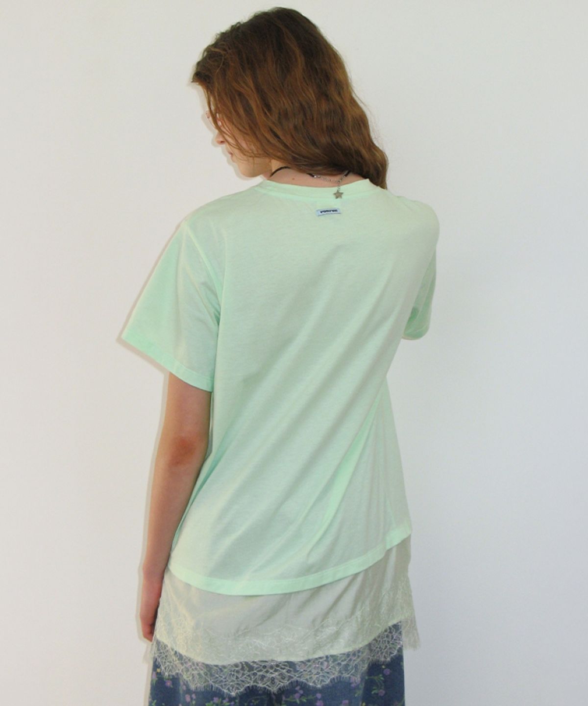 론론(RONRON) SATIN LACE LAYERED T SHIRT MINT