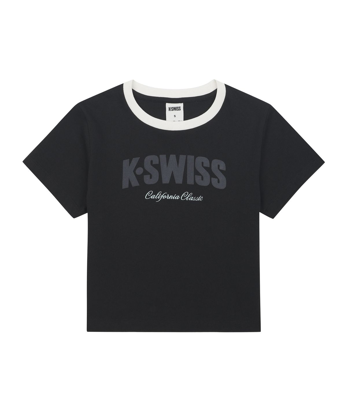 케이스위스(K-SWISS) 여성 60th 로고 크롭 티_1KSTSMV509BK