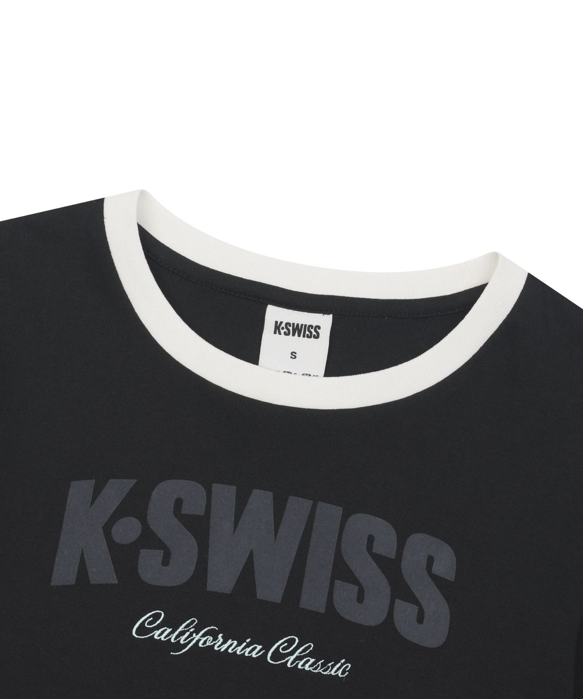 케이스위스(K-SWISS) 여성 60th 로고 크롭 티_1KSTSMV509BK