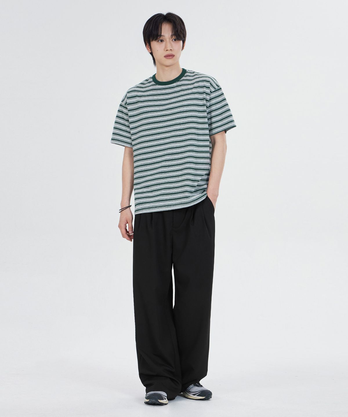 굿라이프웍스(GLW) [unisex][여름원단] 투턱 와이드 밴딩 슬랙스 블랙