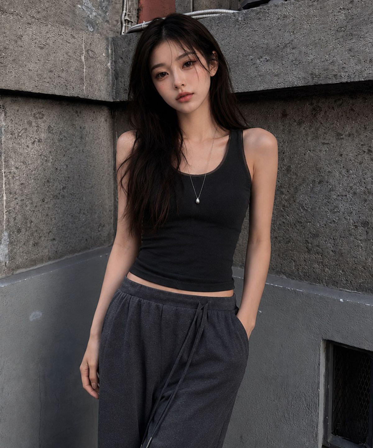 제너럴아이디어(GENERALIDEA) 시어 레이어드 슬리브리스 [BLACK] / GF2LTS534