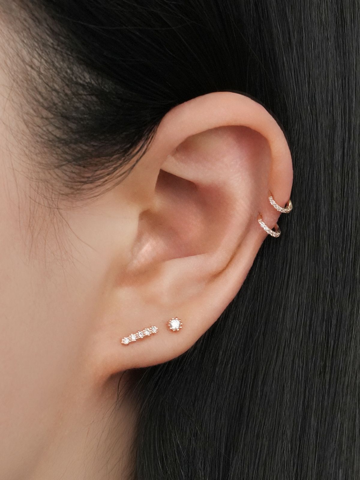 미니멀피어싱(MINIMALPIERCING) 14K 미니 볼 큐빅 세그먼트 귓바퀴 링 피어싱 귀걸이