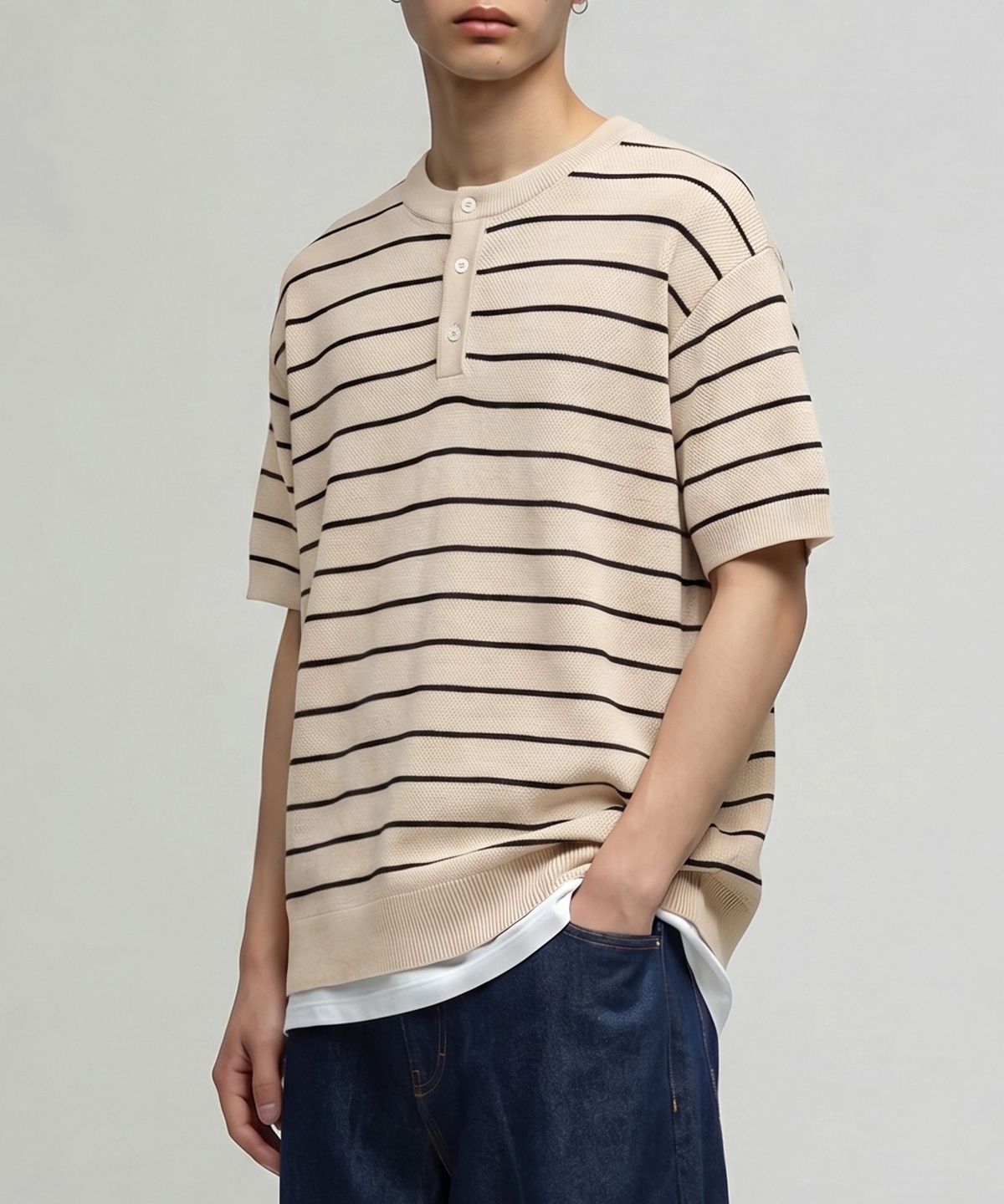 베리베인(VERYVAIN) MARINE STRIPE HENLEY KNIT - 3 COLOR