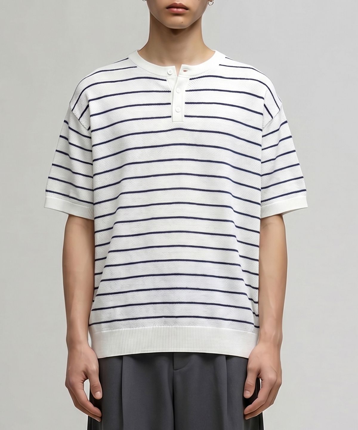 베리베인(VERYVAIN) MARINE STRIPE HENLEY KNIT - 3 COLOR