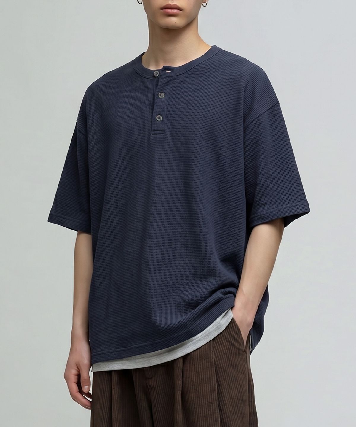 베리베인(VERYVAIN) GRID WAFFLE HENLEY KNIT- 3 COLOR