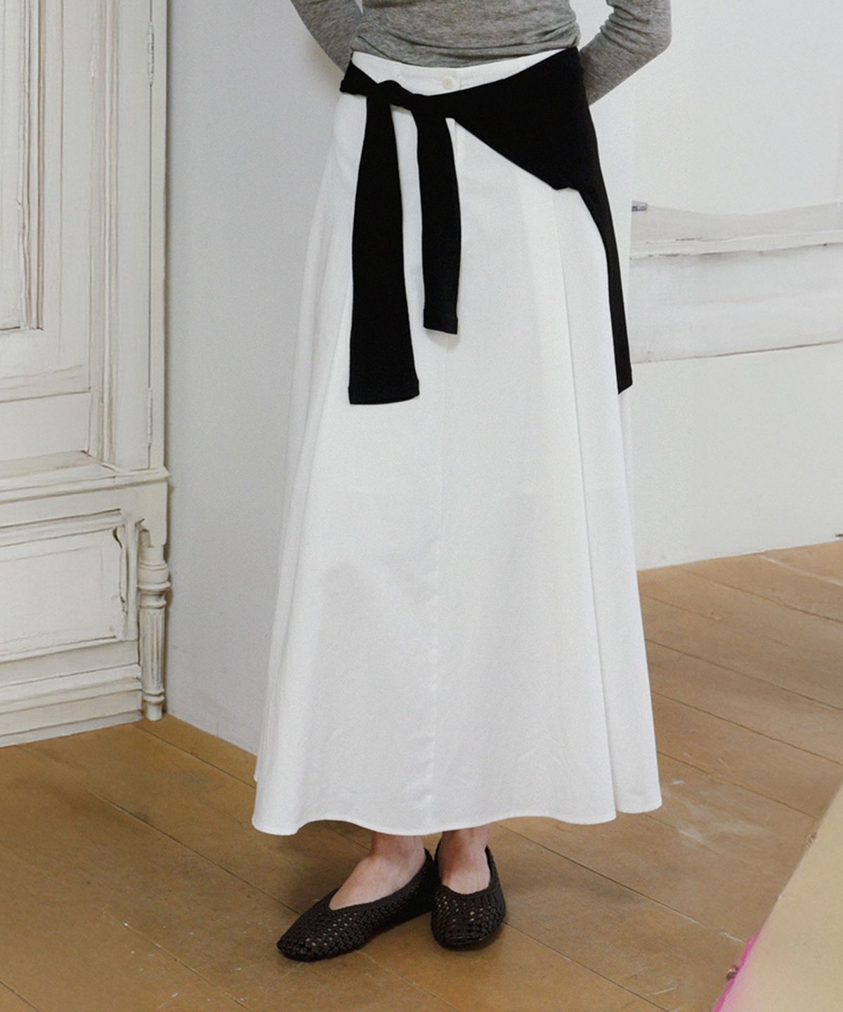 퀸스래빗(Q'SRB) Cotton Maxi Tuck Flared Skirt_2colors