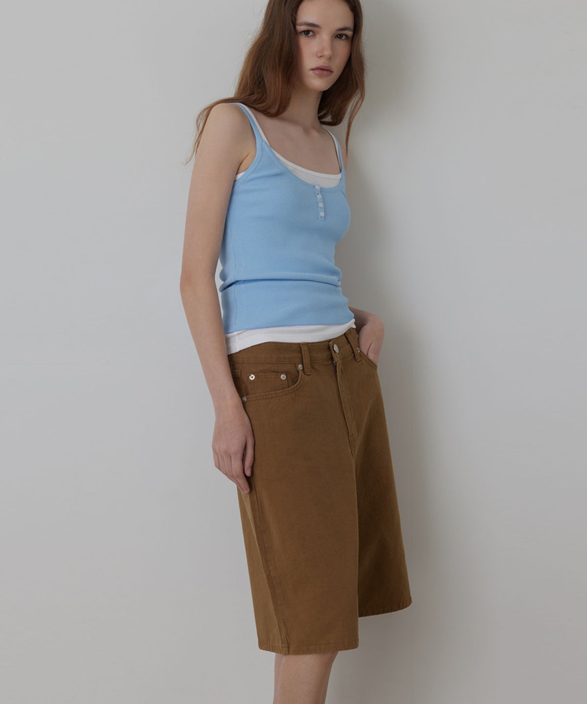 퀸스래빗(Q'SRB) Garment Dyed Bermuda Denim Pants_Brown_2colors