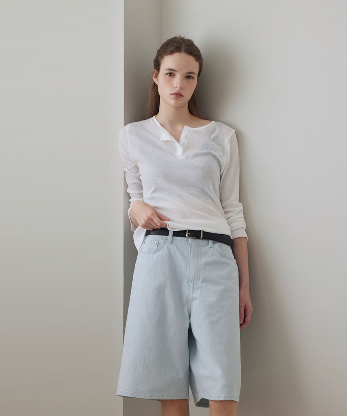 퀸스래빗(Q'SRB) Garment Dyed Bermuda Denim Pants_Brown_2colors