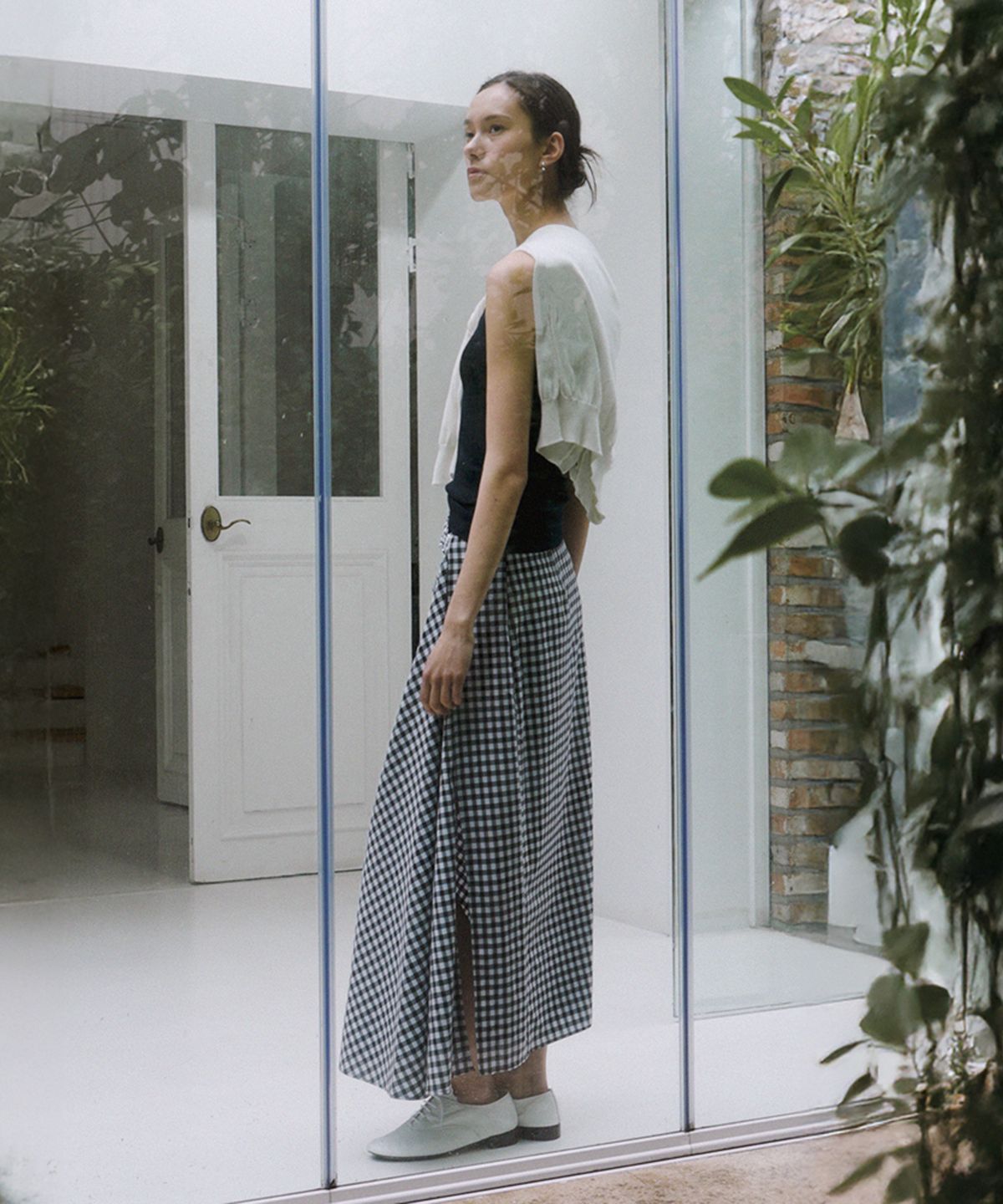 퀸스래빗(Q'SRB) Gingham Check Draped Slit Skirt_2colors