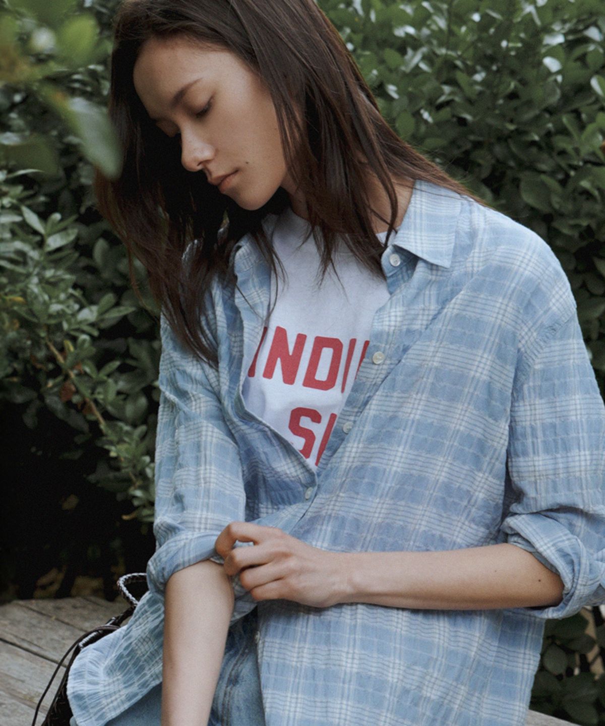 퀸스래빗(Q'SRB) Airy Crinkle Cotton Check Shirt_Navy_2colors
