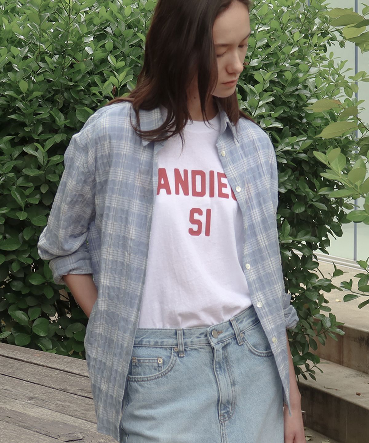퀸스래빗(Q'SRB) Airy Crinkle Cotton Check Shirt_Navy_2colors