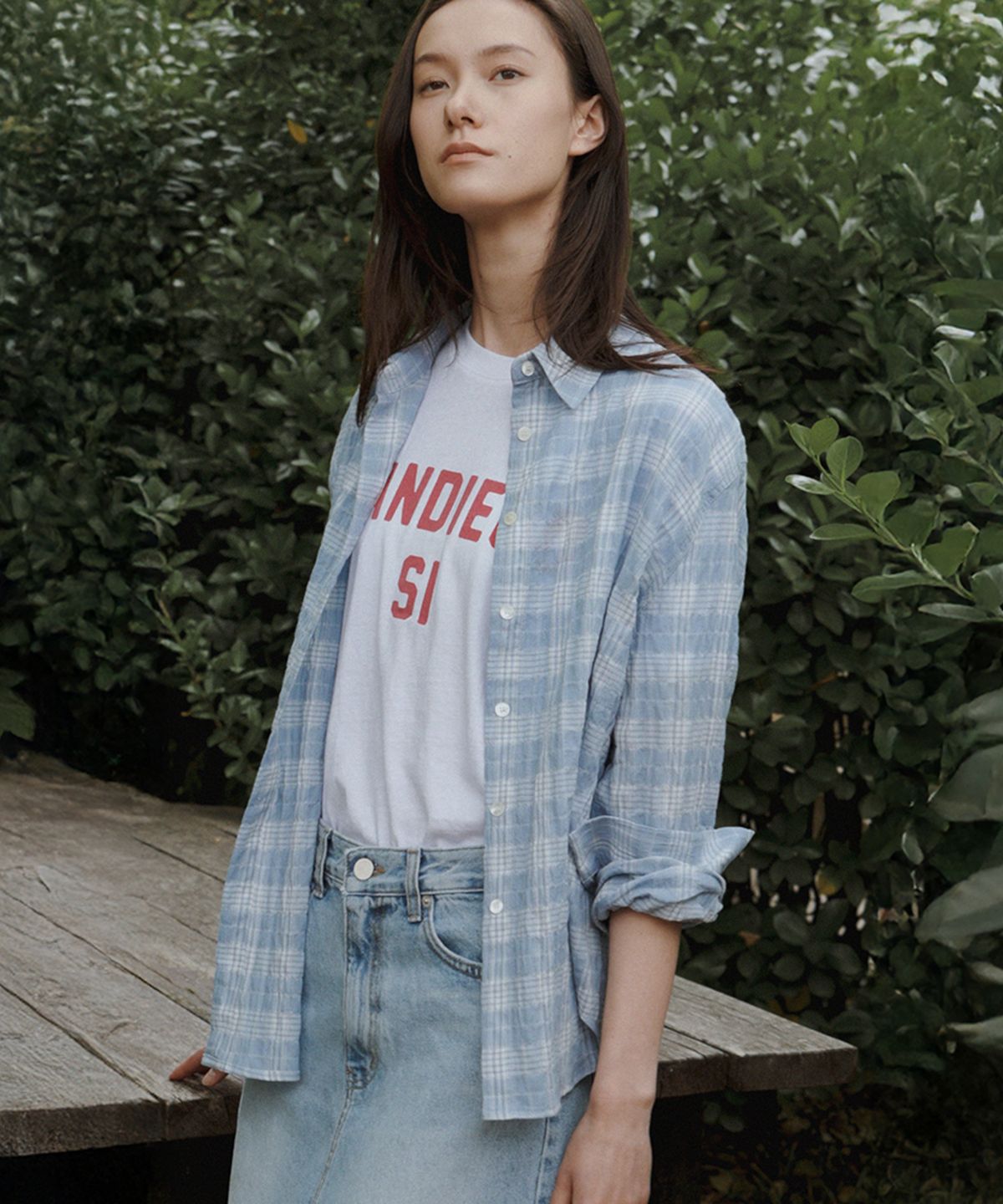 퀸스래빗(Q'SRB) Airy Crinkle Cotton Check Shirt_Navy_2colors