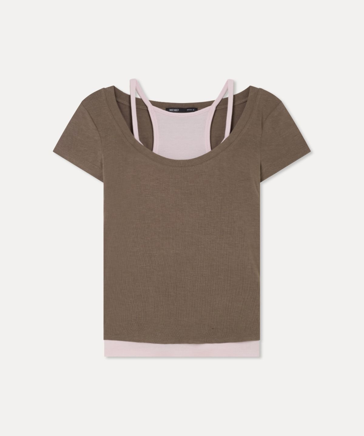 미쏘(MIXXO) 홀터 레이어드 반팔 티셔츠_MIWHWG529A