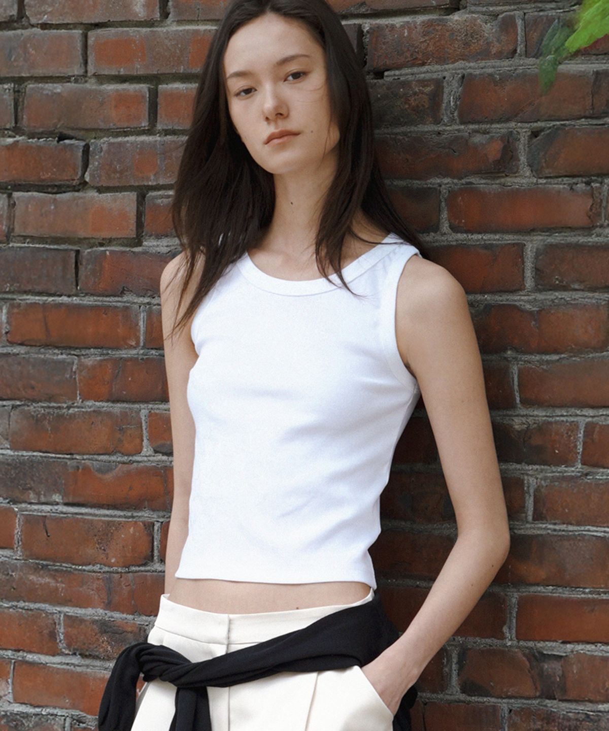 퀸스래빗(Q'SRB) Cotton Stretch Ribbed Sleeveless Top_White_5colors