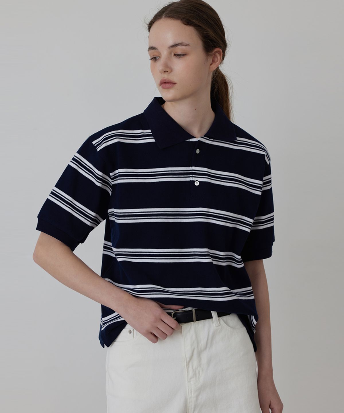 퀸스래빗(Q'SRB) Stripe Collar Half Sleeve PK T-shirt_Red_2colors