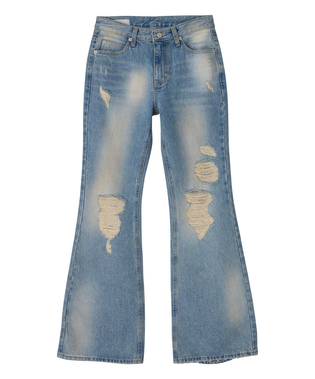 에르에르(ERER) Bootcut Destroyed Denim Pants Blue